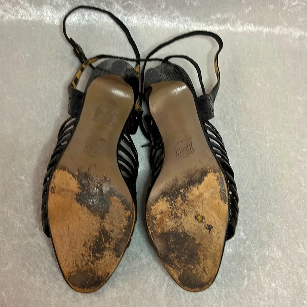 Valentino Snakeskin Black Ankle Strap Sandals - Picture 4 of 6